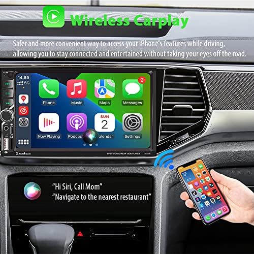 [שדרוג אלחוטי] סטריאו מכונית DIN כפול עם Carplay/Android Auto אלחוטי, רדיו מסך מגע LCD בגודל 7 אינץ